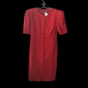 Vintage All That Jazz Red 80s Button Front Dress Christmas Valentines Career 80s